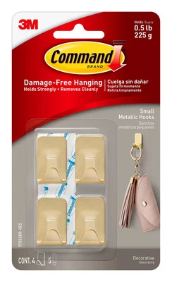 Command Hooks Damage Free Wall Hooks Set of 4 Brass No Tools Required - Image 1 of 4
