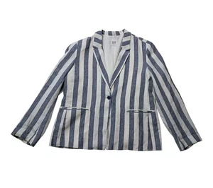 Gap Blazer Jacket Women's 20/24 Blue White Striped Linen Button Coastal Preppy - Picture 1 of 10