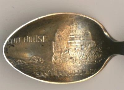 Colher lembrança prata esterlina c1900 haste torcida urso San Francisco Cliff House - Imagem 1 de 4