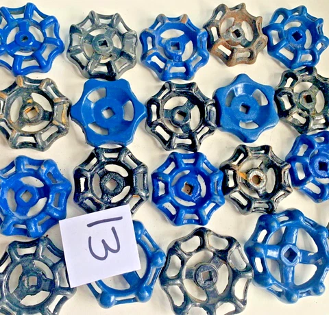 vtg water faucet knob VALVES handle Steampunk blue black lot arts crafts antique Cover