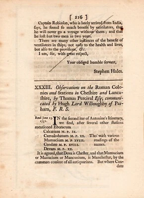 Observations on the Roman Colonies and Stations in Cheshire and Lancashire  1753 - Image 1 of 4