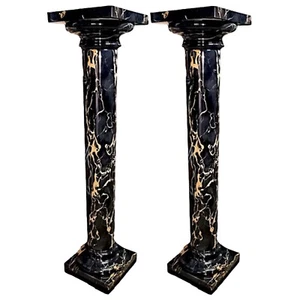 Coppia di Colonne in Marmo Nero Portoro Italian Marble Classic Column H 100cm - Imagen 1 de 2