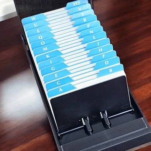 Vintage Bates Rolodex Style Card File CVF24 with Cards and Dividers Black USA - Picture 1 of 7