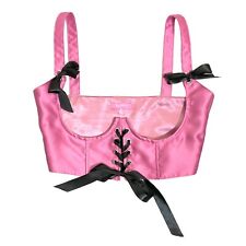 Sugar Thrillz Pink Corset Bustier Lace-up Top Black Ribbon Coquette Dolls Kill M