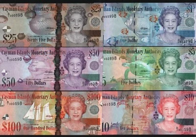 Cayman Islands $1 5 10 25 50 100 P-38 39 40 41 42 43 2010 Complete Set UNC Queen - Image 1 of 4
