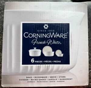 CorningWare French White 6 piece New in Box 2.5 qt / 1.5 qt / 16 oz Round Dish - Picture 1 of 2
