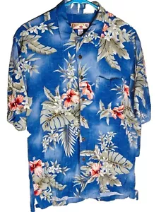Polo Hawaiano Vintage Caribbean Joe Mediano Azul Floral Manga Corta Vacay - Imagen 1 de 10