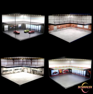 Diorama 1/64 Modellino Auto Garage Illuminazione LED Auto Doppio Showroom Scena Modello Regali - Foto 1 di 32