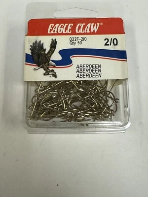 Nuevos ganchos Aberdeen dorados 50CT Eagle Claw 022F-2/0 talla 2/0 hechos en EE. UU. Foto 1 de 3