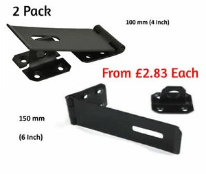 2 x HASP AND HEFTKLAMMER Schwerlast Tor Tür Schuppen Riegel Schloss SCHWARZ 4 oder 6 Zoll - Bild 1 von 4