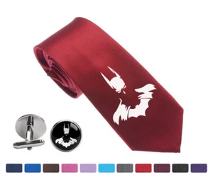 Batman Face Men Woven Skinny Groom 2.5" Party Tie Necktie Cufflink Cuff Link - Picture 1 of 29