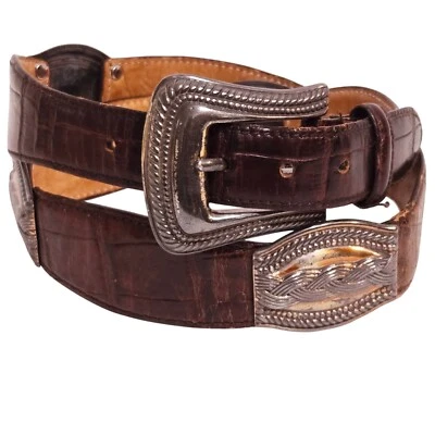 Cinturón Concho Mujer Fossil Marrón Cocodrilo Cuero Repujado BT2069 Talla Grande Western Foto 1 de 4