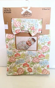 Baby Essentials Spring floral swaddle wrap blanket  head band for baby 2 piece  - Picture 1 of 2