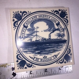 Vintage Tile Trivet 6x6 Holland American Line - Picture 1 of 2