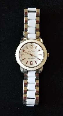 Anne Klein 银色手表 10/9331 链条表带带白色插入件 6.75 英寸最大全新球棒 — 第 1/4 张图片