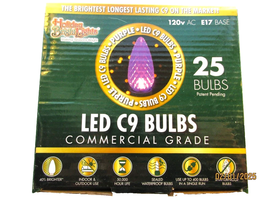 25 NEW LED C9 PURPLE FACETED BULBS, COMMERCIAL GRADE, 120V AZ, E17 BASE, 9369182 - Image 1 of 4