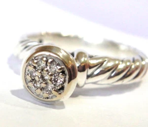 DAVID YURMAN 18K GOLD SILVER PAVE CABLE DIAMOND RING - Picture 1 of 3