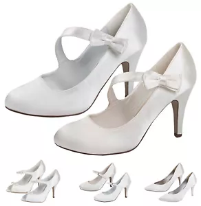 Womens Wedding Shoes Satin Bridal High Heels Classic Court Party Pumps Ladies - Picture 1 of 65
