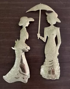 Vintage Home Interiors gold gestempelt Metall viktorianische Frauen Wanddeko Plaketten 2 Stck. - Bild 1 von 9