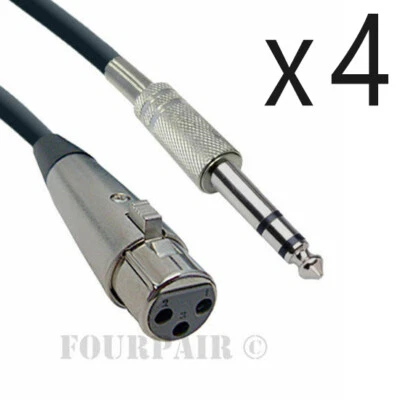 4 Pack - 6ft XLR 3-Pin Female to 1/4" Stereo TRS Shielded Microphone Mic Cable - Image 1 of 2