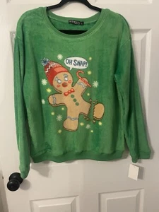 Fifth Sun Juniors Size L Fleece Oh Snap Gingerbread Fuzzy Graphic Sweatshirt - Picture 1 of 7