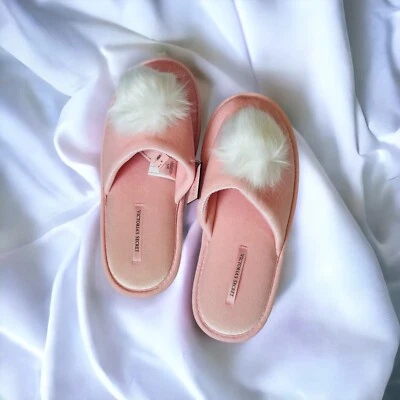 Victoria's Secret Soft Slippers Pink White Pompom Pom Pom Slip On Large 9/10 - Image 1 of 4