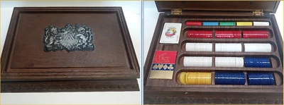 Antigo Pacific Game Co Caixa de Jogo de Madeira Poker com Novo Baralho de Cartas Original! - Imagem 1 de 4