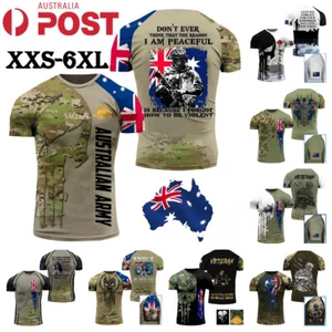 Men Camouflage T-Shirt Australia Flag Souvenir Blouse Army Short Sleeve Tee Tops - Picture 1 of 20