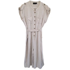 Minkpink Sanford Beige Short Sleeve Button Wide leg Linen Jumpsuit Size Small - Imagen 1 de 22
