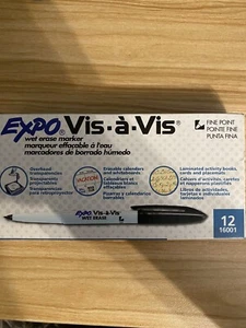 Expo Vis-A-Vis Wet-Erase Overhead Transparency Markers, Black, Fine Point, 1 Doz - Picture 1 of 2