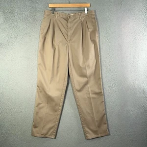 Vintage 80s LL Bean Chino Pants Mens 35X32 Pleated Front Tapered USA Prep Khaki - Picture 1 of 12