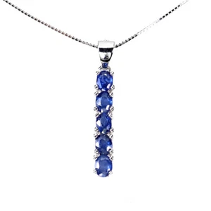 Summer 925 Silver Necklace Oval Blue Sapphire 4x3mm Natural Gemstone Jewelry - Picture 1 of 14