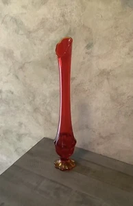 Fenton 15 Zoll Valencia rot & gelb mit Cadmium Kunst Glas geschwenkte Vase 1960er Jahre - Bild 1 von 8