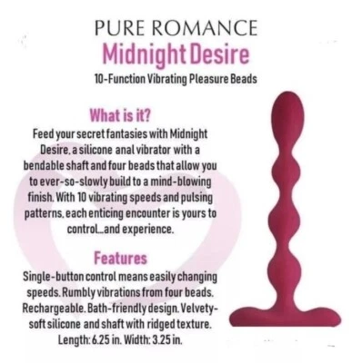 Pure Romance Midnight Desire 可充电振动快乐珠全新密封 — 第 1/4 张图片