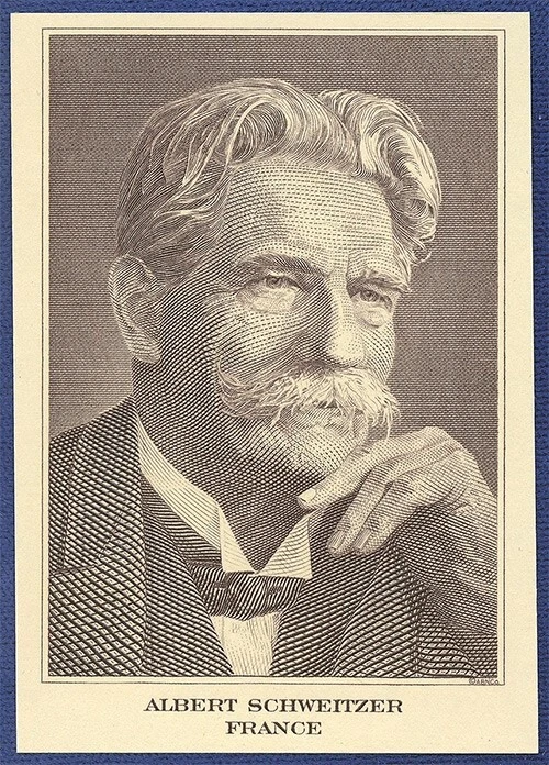VINTAGE AMERICAN BANK NOTE Co. ENGRAVING: ALBERT SCHWEITZER FRANCE - Image 1 of 1