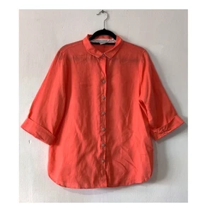 Chico's Non Iron Linen Orange Button Down Shirt 3/4 Sleeve Size 12 Resort Beach - Picture 1 of 4