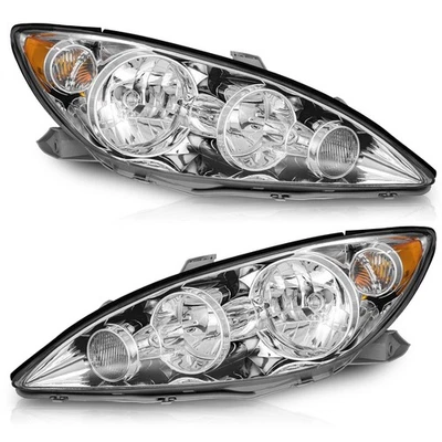 Pair Headlights For 2005-2006 Toyota Camry Chrome Housing Headlamps, w/o Bulbs Foto 1 de 4