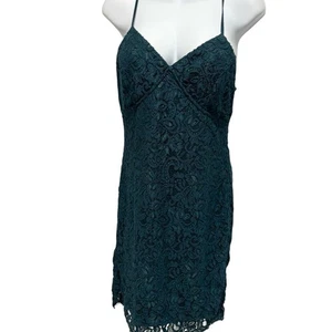 LULU’S Damen ärmelloses dunkelgrünes Spitzen Minikleid Urlaub Winter Large - Bild 1 von 12
