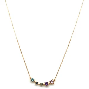 925 Silver 5 x 5 mm. Purple Amethyst, Topaz & Sapphire Necklace 18.0 In. - Picture 1 of 5