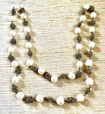 Dabby Reid Fashion Jewelry Long Necklace Gold Tone With Pearls - Image 1 of 4