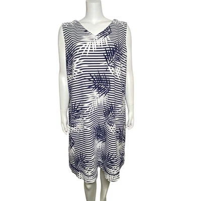 Vestido recto sin mangas D&Co para mujer talla 2X rayas estampado de hojas elástico Foto 1 de 4