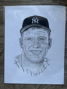 Mickey Mantel Bleistift Skizze Druck - Frank Nareau 1994 (11” x 8,5”) - Bild 1 von 4