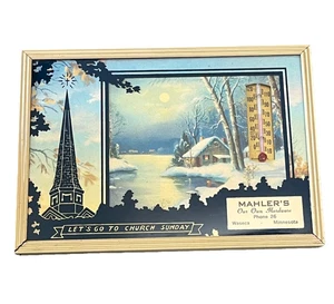 Waseca MN Adverising Thermometer Wall Mahler's Hardware Winter Scene 1950s VTG - Picture 1 of 8
