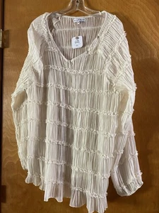 NET IVORY LONG SLEEVE RUFFLED TOP BLAKELEY WOMENS SIZE L/XL AMELIA LACE TRIM - Bild 1 von 4
