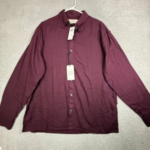 Abercrombie Fitch Mens Linen Blend Button Down Shirt Burgundy Size Large - Picture 1 of 9