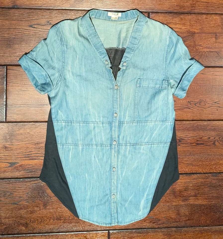 Helmut Lang Women's S/S Button-Up Lightweight Denim Shirt w/ Jersey Back Sz P XS - Image 1 of 4