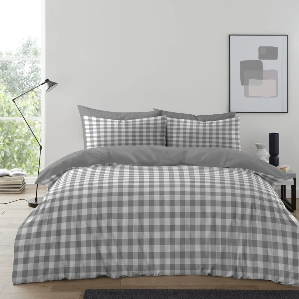 BRITACES Gingham Moor Duvet Cover Set with Pillowcases, Soft Macrofibre Bedding Set