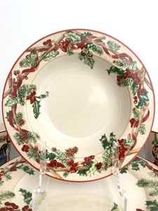Block Basics Festive Ribbon Christmas Holiday 8 1/2" Soup Bowl - Picture 1 of 2