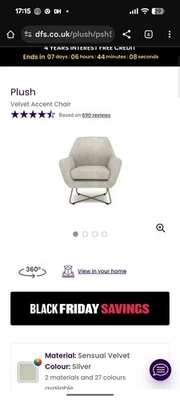 Dfs Plush Accent Chair In Velvet Silver - Image 1 of 3