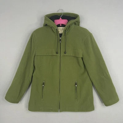 Vintage St Johns Bay Jacket Womens Large Green Wool Hooded Full Zip Outdoor Coat - Image 1 of 4